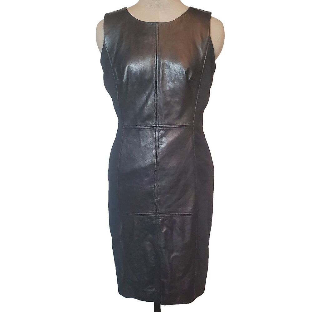 Talbots Women’s Leather Dress Size 4 Black Stretch Back Sleeveless Bodycon